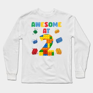 2 Year Old Building Blocks B-day Gift For Boys Kids Long Sleeve T-Shirt